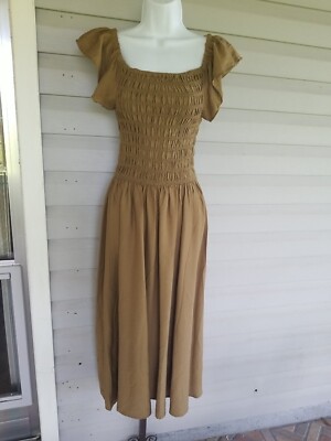 MOON RIVER Flutter Sleeve Smocked Midi Dress Olive Green NWT$149 | eBay