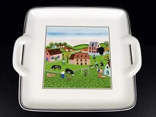 Villeroy & Boch Naif Plate 9" Cake Square Handled Farm Scene Laplau Porcelain
