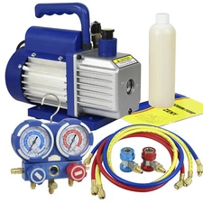 1/4HP Air Vacuum Pump 3,5 CFM Combo A/C Manifold Gauge R134A R410A R22 Kit Set