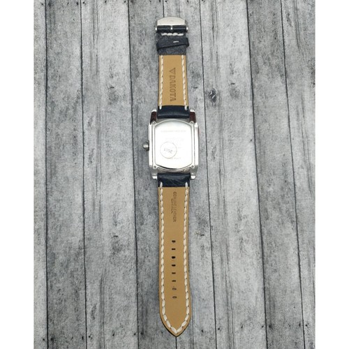 Guess Silver Steel Day Date 24 Hour Watch Black Leather Embroidered Band Square - Picture 7 of 11
