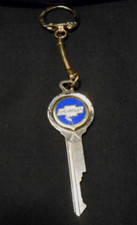 Vintage Old Chevy Chevrolet Gold Bowtie Blue Background Crest Key Chain Ring