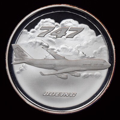 1992 BOEING 747 airplane 75 years quality jet 1oz 999 FINE Silver