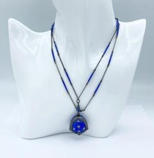 Vintage Boucherer Sterling & Blue Floral Enamel Ladies Watch Pendant w/ Chain