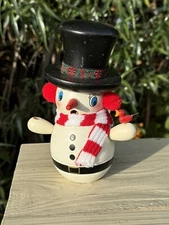 Steinbach Wooden Snowman with  Top Hat and Scarf Red Cardinal Smoker Germany 6”H