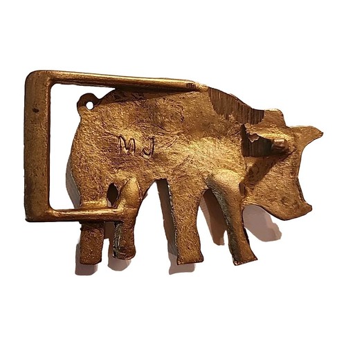 Vintage Gold Brass Pig Piggy Belt Buckle 3.5 L X 2.5 Fits 1.5" Belt - Picture 6 of 9