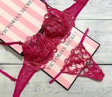 Victoria  s Secret Shimmer Heart Embroidery Unlined Balconette Bra Thong Set