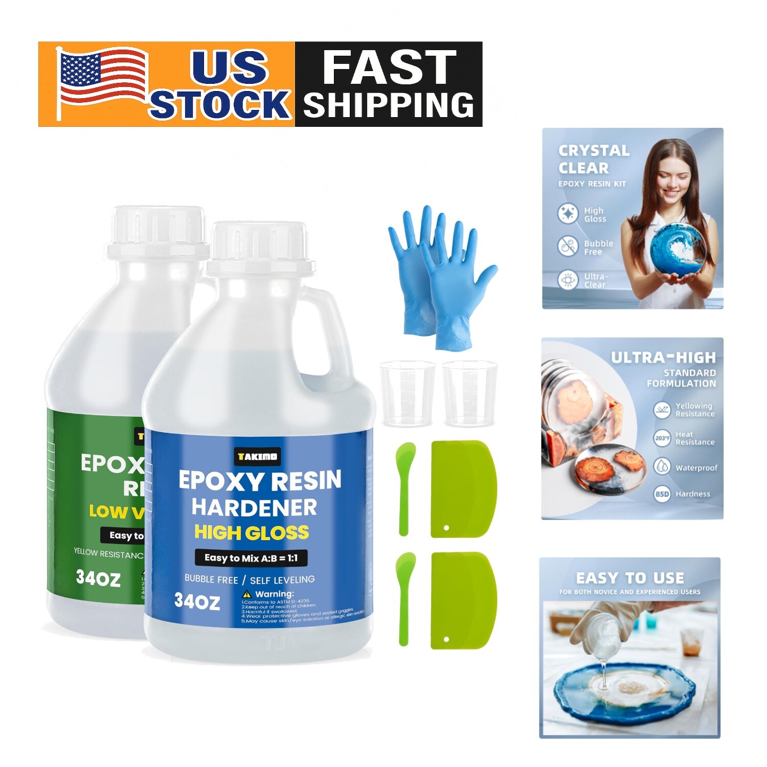 16oz Non-Toxic Bubble-Free Epoxy Resin Kit for Waterproof Crafting