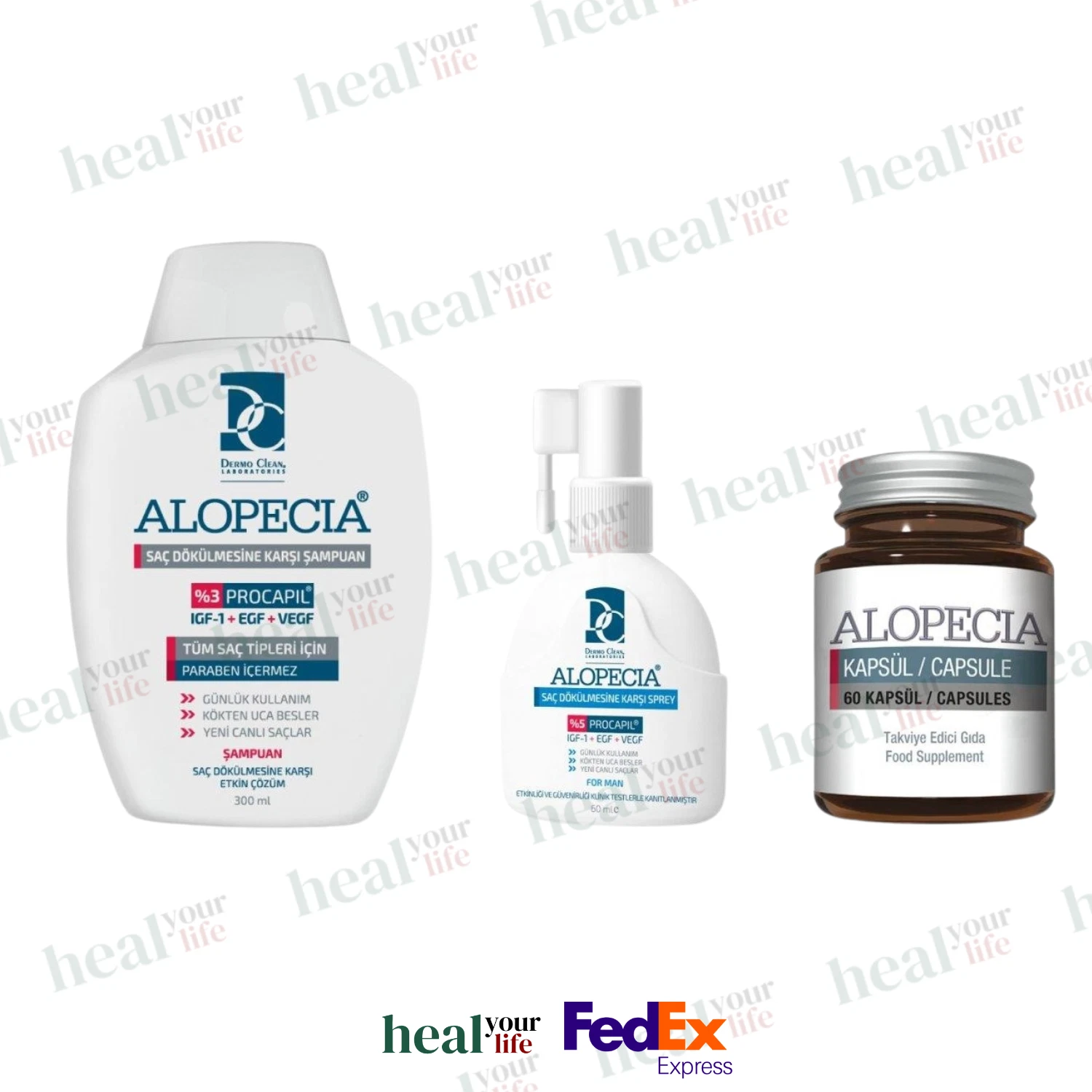 Alopecia Anti Hair Loss Set (Shampoo & Spray & 60 Capsules)
Opens in a new window or tab