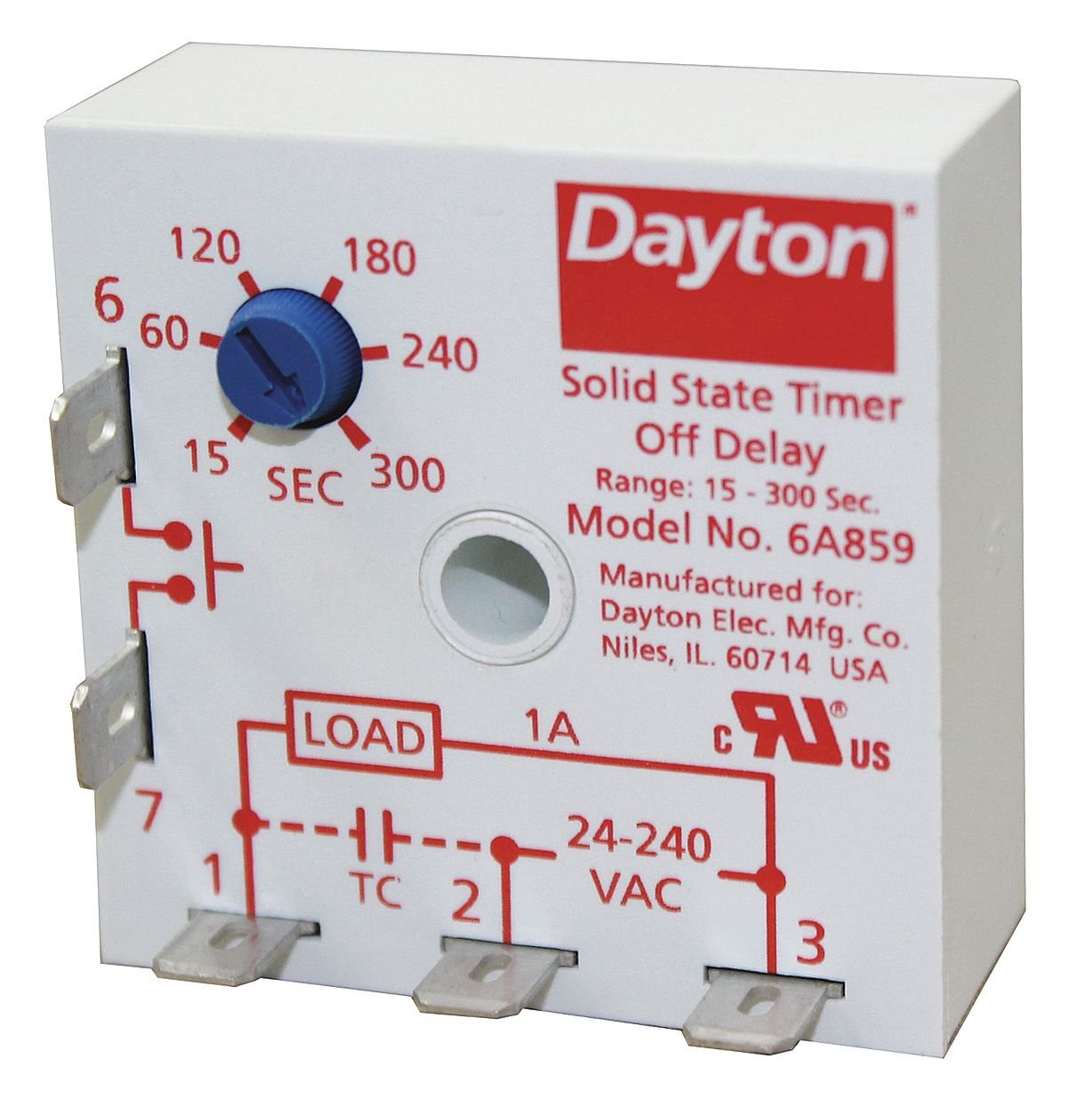 Dayton 6A859 Encapsulated Timer Relay 1A Solid State