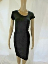 SPLENDID Black Short Sleeve Scoop Neck Ruched Bodycon Dress Size S