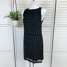 Diane Von Furstenberg Black Silk Ella Dress Chiffon Shift Stud Rhinestone Size 2