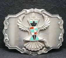 WK23152 AWESOME VINTAGE 1970s NATIVE DANCER ARTWORK MENS PEWTER BELT BUCKLE