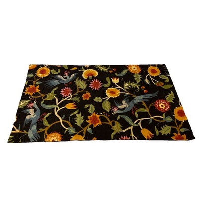 36x58 Embroidered Flower And Bird Rug Unbranded Vintage As Is