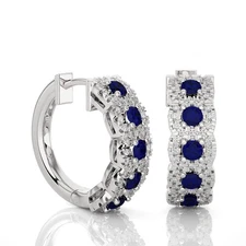 3/8 Carat Diamond and Gemstone Hoop Earrings 14k White/Yellow Gold (F-G,SI2-I1)