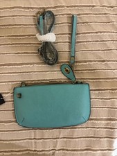 Joy Susan Mini Crossbody Wristlet Clutch Handbag Vegan Leather Aqua NWT Beauty 