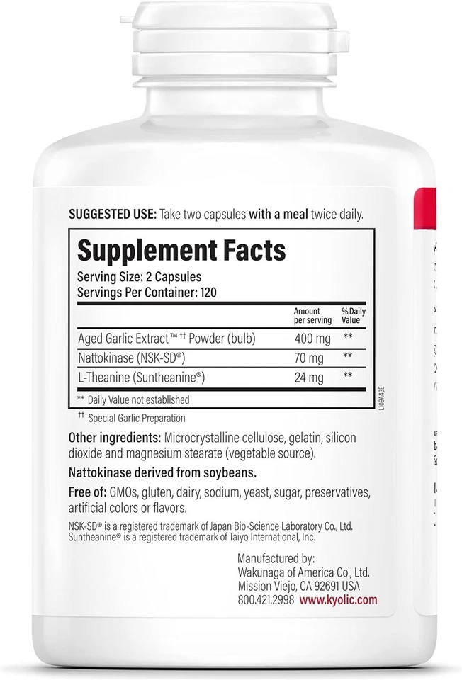 Fórmula de extracto de ajo envejecido 109, salud de la presión arterial, 240 cápsulas Foto 4 de 4