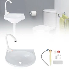 2-in-1 Outdoor Garden Water Fountain and Faucet No-Punch Bathroom Wash Basin`