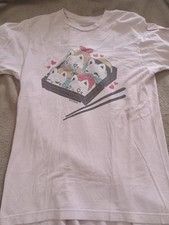Tasty Peach Tee Womens S Pink Kawaii Sushi Cats Graphic Short Sleeve Crewneck