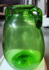Vintage Dark Green Clear Bulbous Control Bubble 5 inches Tall Vase