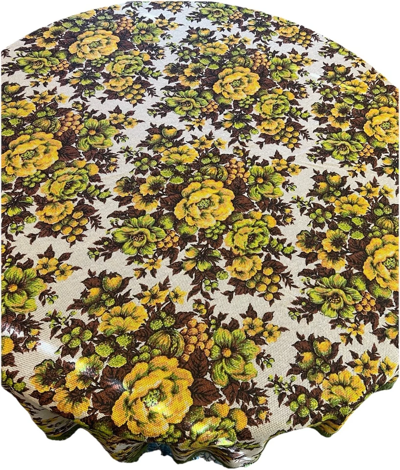 Funda para silla vintage años 70 floral con flecos marrón oscuro dorado verde redonda 60 D Foto 2 de 4