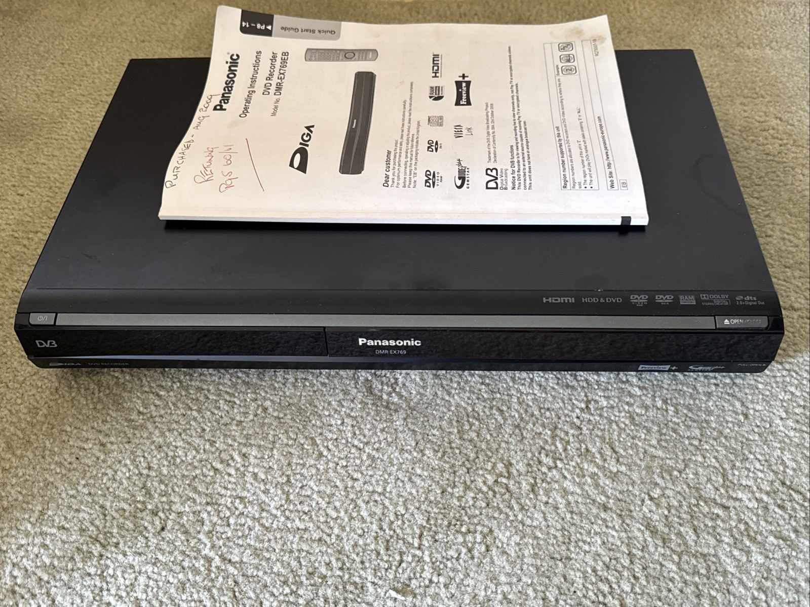 Panasonic DMR-EX769 DVD HDD + freeview with Remote and instructions