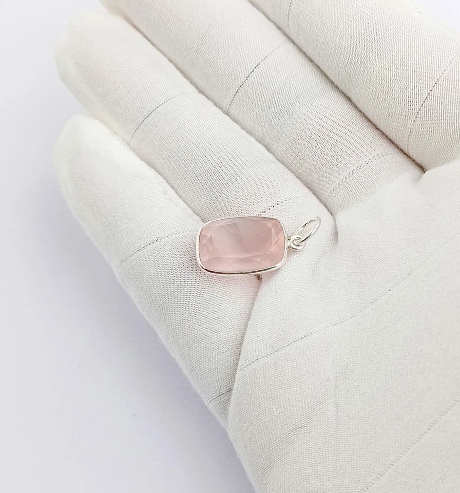 Sterling Silver Rose Quartz Charm Pendant: 925 Stamp Handmade charm - Image 2 of 4