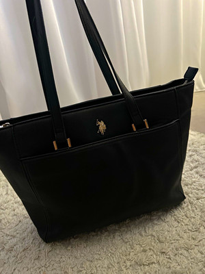 U.S. Polo Assn. Damen Tragetasche schwarz Kunstleder Reißverschluss Innenfächer