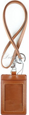 Necklace PU Leather Lanyard with 4 Layers ID Badge Holder Brown Vertical 