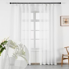 Sheer Curtains 105 Inches Long 2 Panels, Mesh Voile Pinch Pleat Sheers White,...