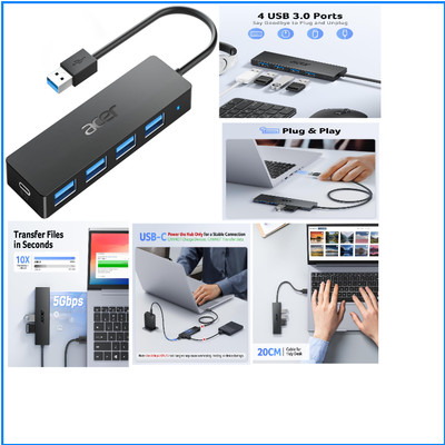 acer usb 3.0 hub mit usb-c-stromversorgung, ultra slim multiport hub 4 ports ...
