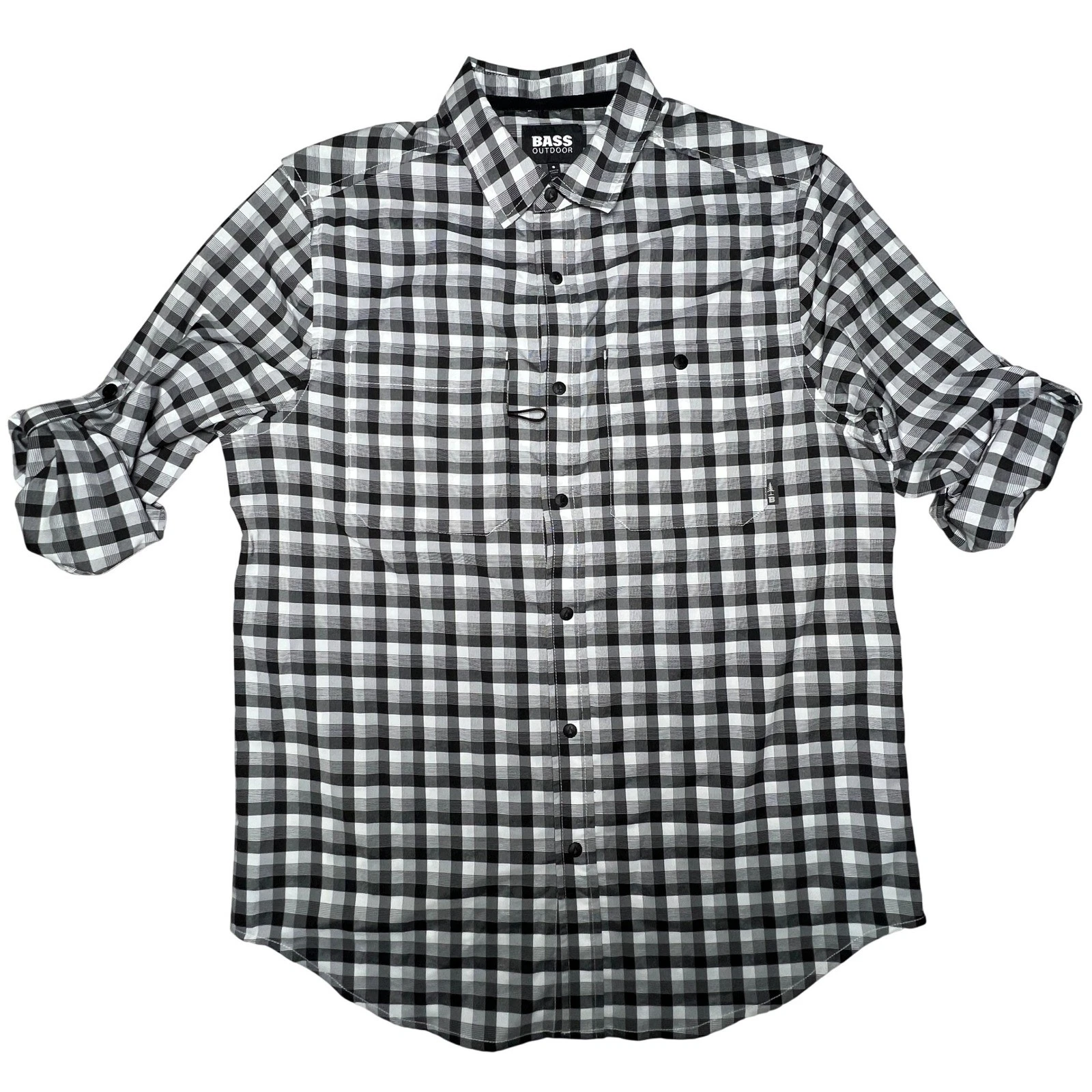 Bass Outdoor Black White Plaid Long Sleeve Button Up Shirt Men S BA42C161