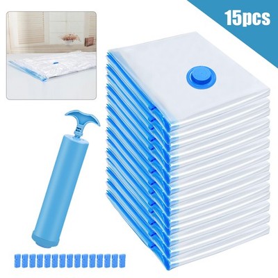 15x Small Vacuum Storage Bag w/ Hand Pump Space Saving Organizer for Home Travel