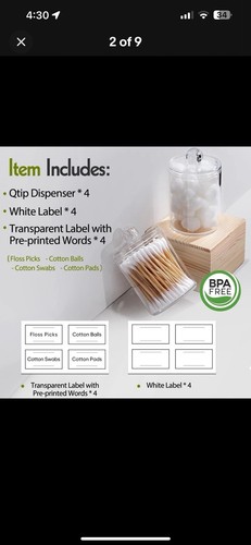 4- Pack Acrylic Containers Q-tips Cotton Pads , Shaving Supplies - Picture 2 of 2