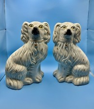 Antique Victorian Staffordshire Spaniel Dogs - Pair - True Flatbacks - 24cm Tall