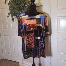 Vtg Colorblock Velvet Floral Shortsleeve Wmns XL Shirt BLAIR/T343