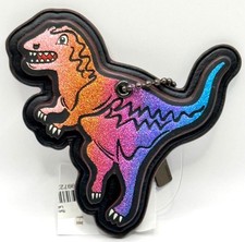NWT Coach Rexy Dinosaur Glitter Leather Hangtag Key Chain Bag Purse Charm 88779