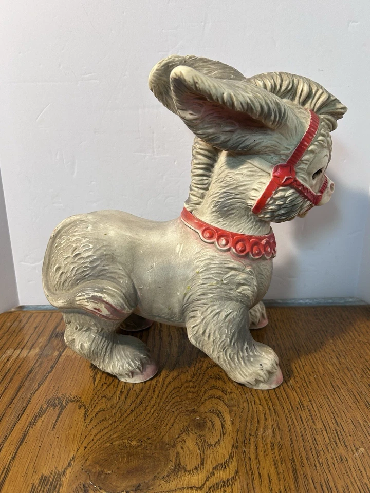 Burro de juguete de goma JL Prescott de colección con ojos parpadeantes para dormir raro 1968 Foto 3 de 4