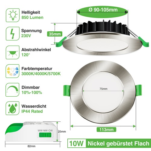 Foco empotrado LED 8W/10W CCT techo regulable luz puntual baño plano cocina - Imagen 16 de 20