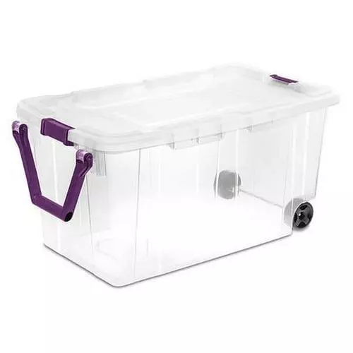 Sterilite 40 Gallon Rolling Storage Container Tote Bin Box with Handle,  Clear