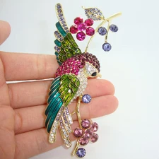 Art Nouveau Colorful Swallow Bird Flower Brooch Pin Rhinestone Crystal