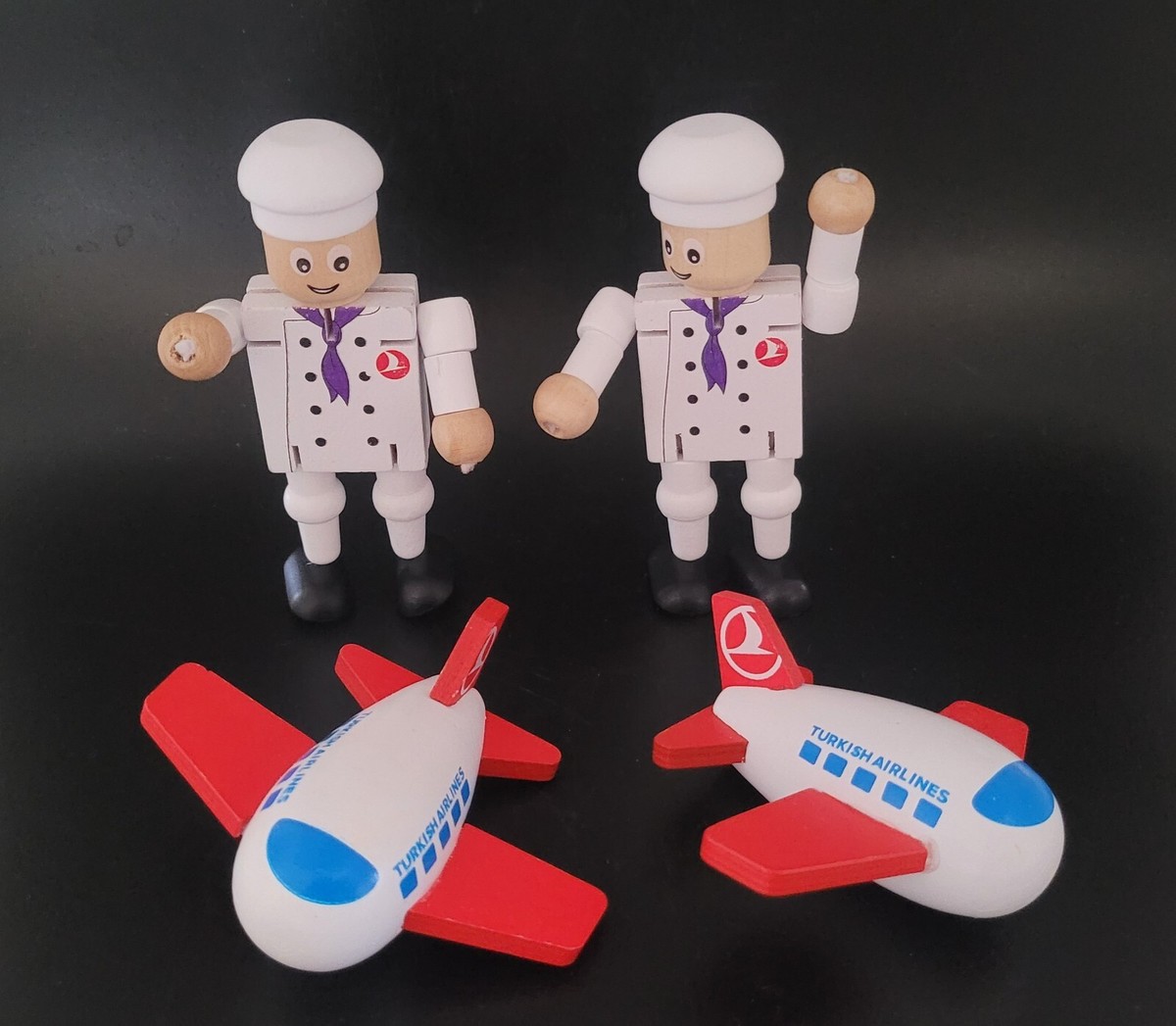 Turkish Airlines Wooden Toys Strap Bag Plane Shaped Collectible Lot Of 5