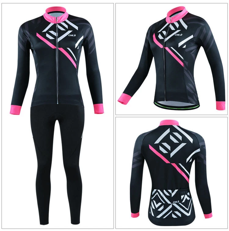 CHEJI зимняя велосипедная одежда женщин тепловой флис Велоспорт Джерси и брюки комплект - Изображение 4 из 4