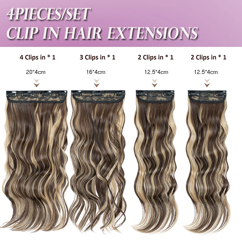 Extra THICK 4Pcs Full Head Clip In Hair Extensions Lace Weft Wave Real as Human - Image 3 of 4