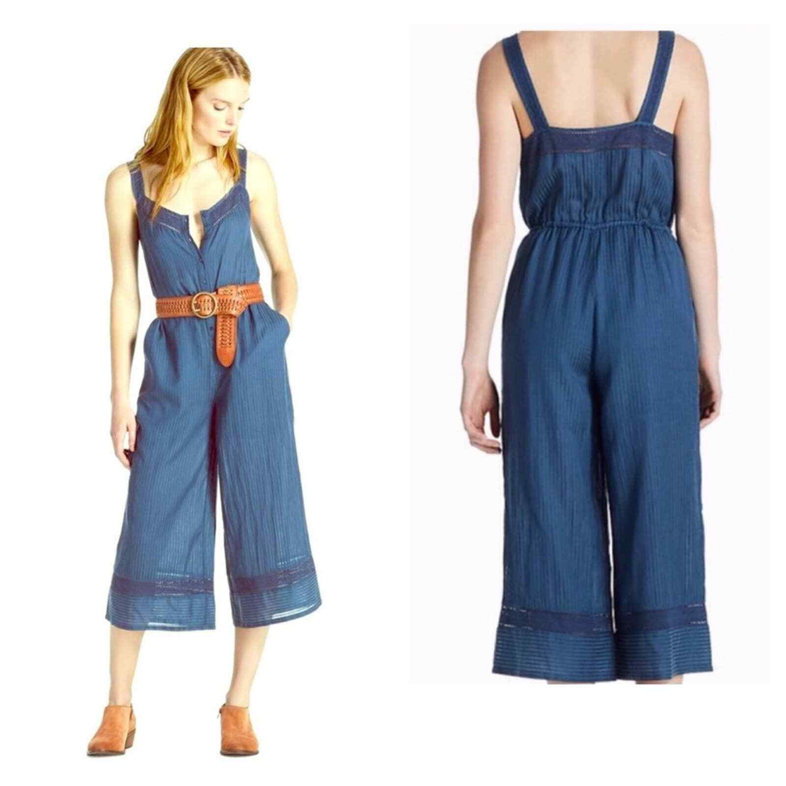 LB pinstripe & lace cornflower culotte jumpsuit Gem
