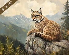 Bobcat in the mountains oil painting 8x10 Print