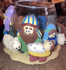 Vintage Circle of Friends Christmas Nativity Candle Holder Votive Round. UB