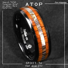 8/6mm Black Tungsten carbide ring Koa Wood ATOP Wedding Band Men Jewelry