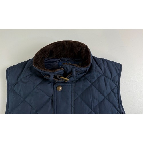 Polo Ralph Lauren Men's Quilted Vest Navy Blue Zip Up Snap Corduroy Trim Size S - Picture 3 of 12
