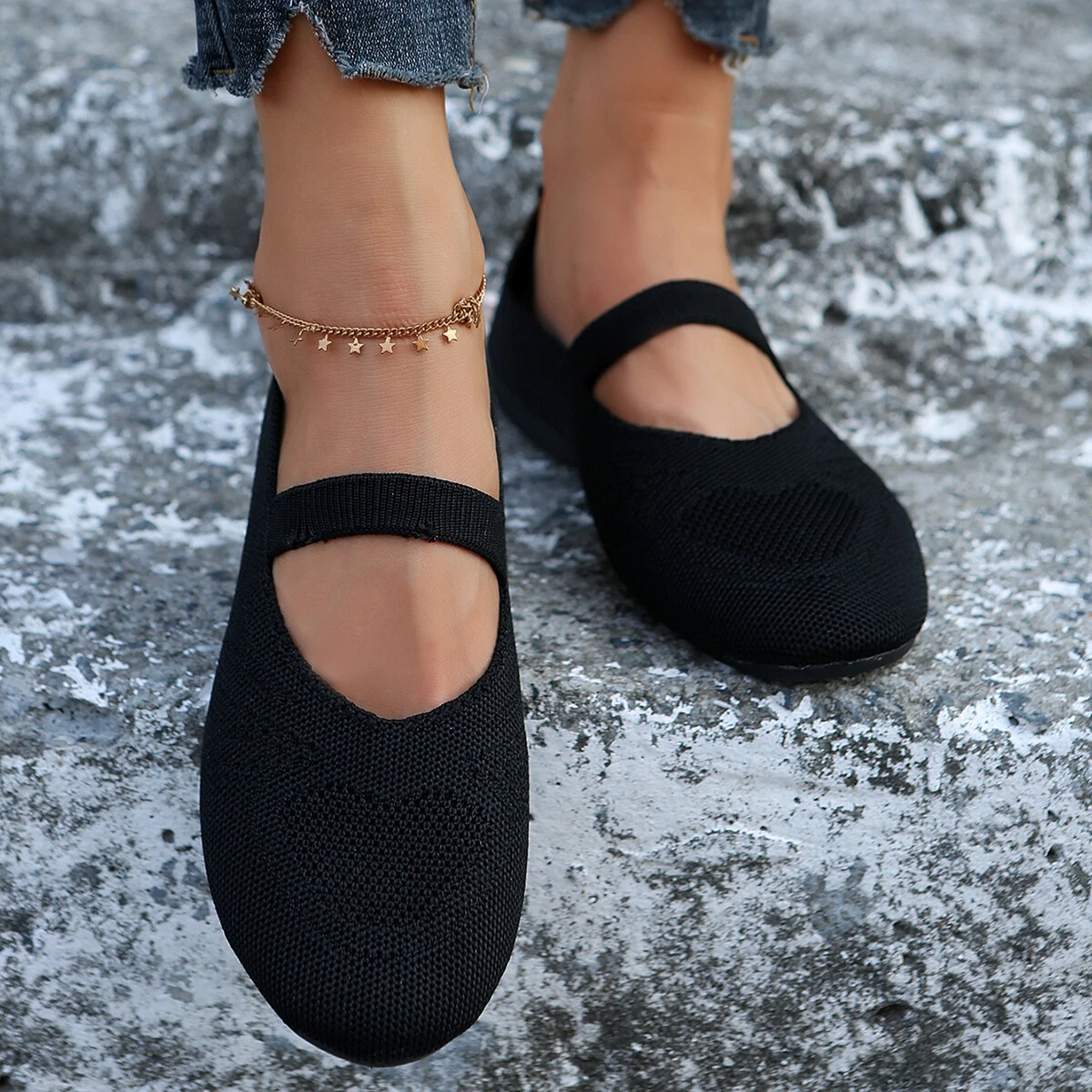 Women s Ballet Flats Shoes Knit Dress Shoes Round Toe Slip On