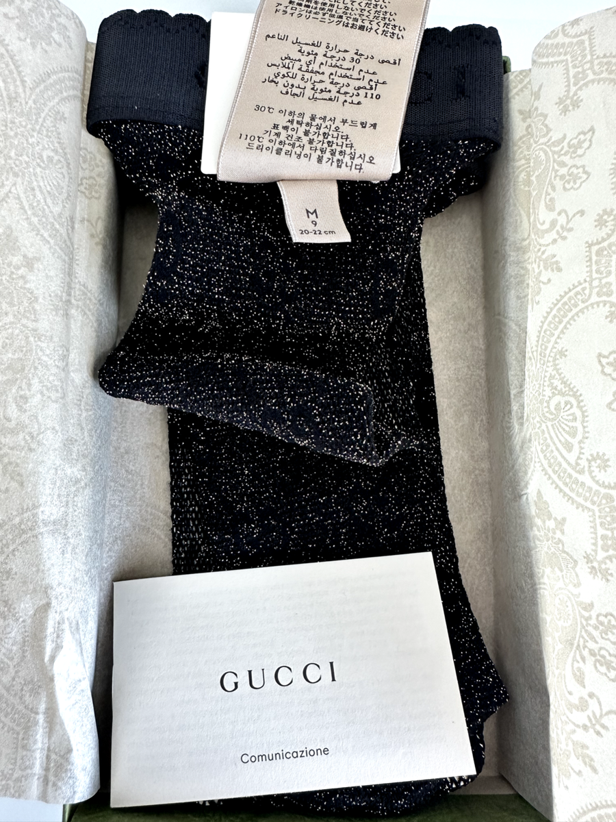 【廃盤品】Gucci GGラメソックス ブラック Gucci GG Logo Black / Gold Glitter Hosiery Socks Size M | eBay